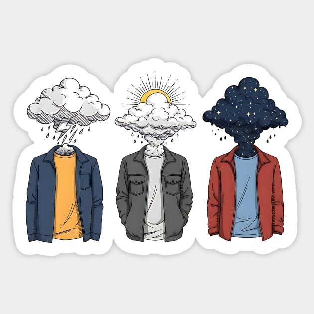 Weather Heads Storm Sun and Stars Surreal Art Sticker by Designed By Marty